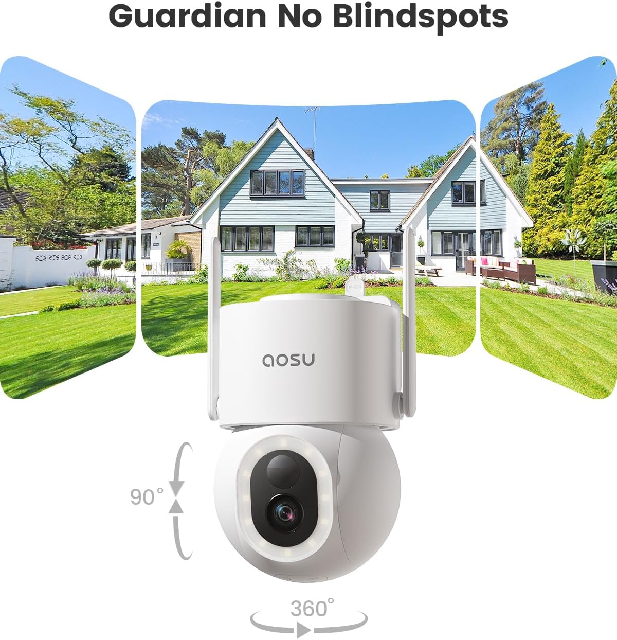AOSU Security Cameras Wireless Outdoor, 3K/5MP Solar Powered Cameras for Home Security, 360° Pan/Tilt Surveillance, Color Night Vision, 2.4G WiFi Camera, Auto Tracking, AI Human/Vehicle/Pet Detection