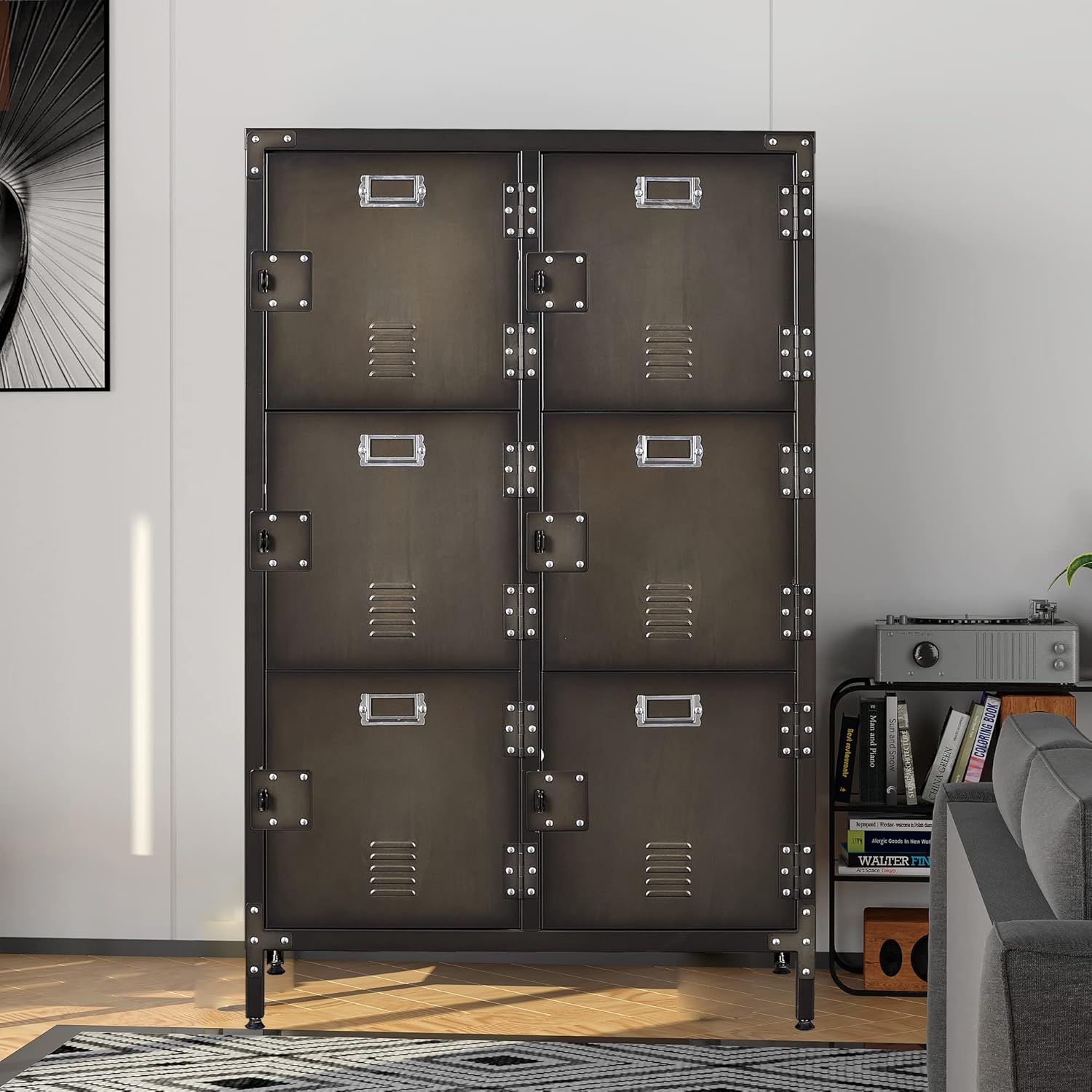 Metal Storage Cabinet, Storage Locker Employees Locker with 4 Doors, 55 Height Steel Cabinet with Lockable Doors, Storage Cabinet with Adjustable Feet for Home Office Gym.
