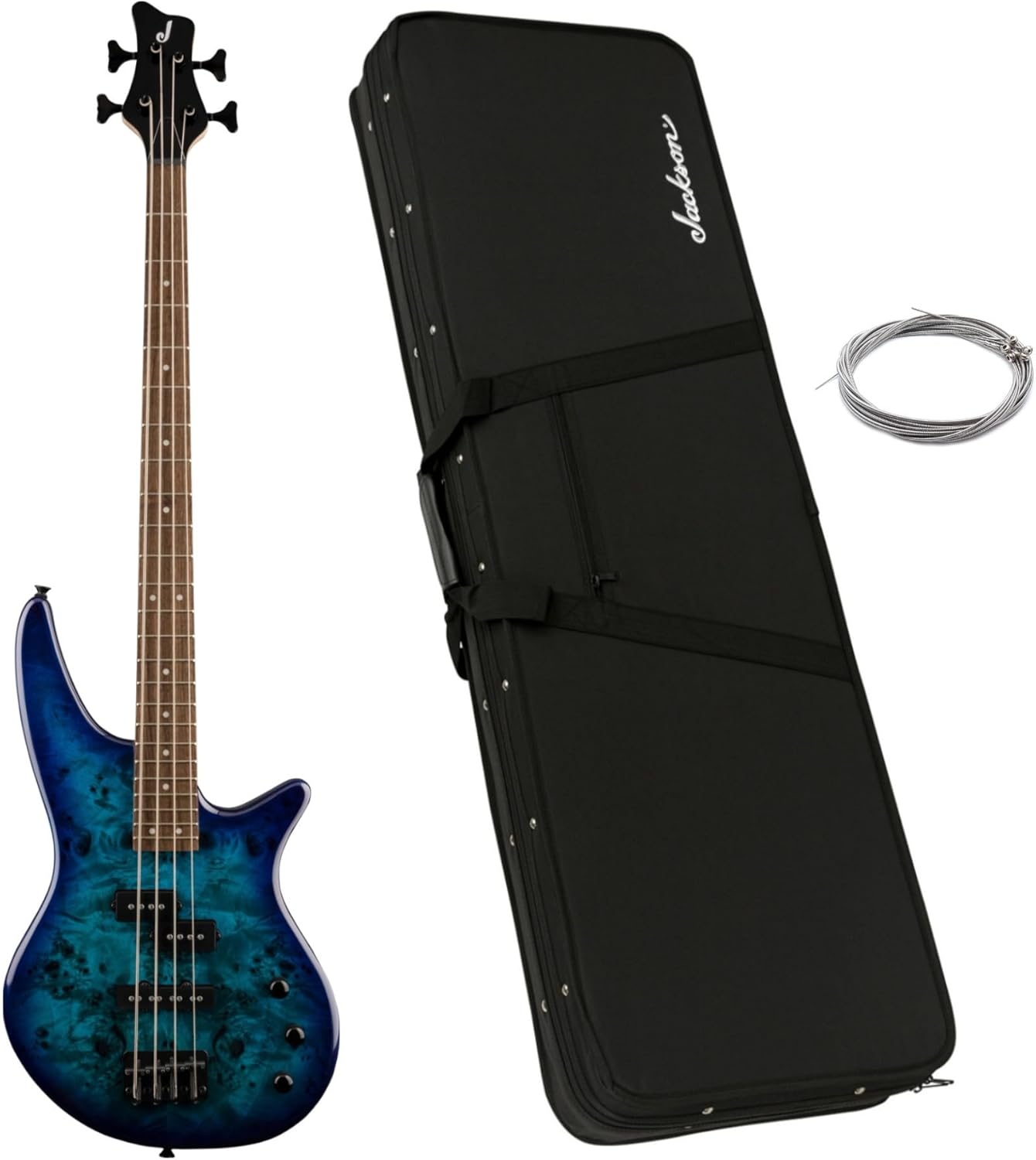 Jackson JS Series Spectra Bass JS2P (Laurel Fingerboard, Blue Burst) Bundle with Jackson Gig Bag and Strings (3 Items)