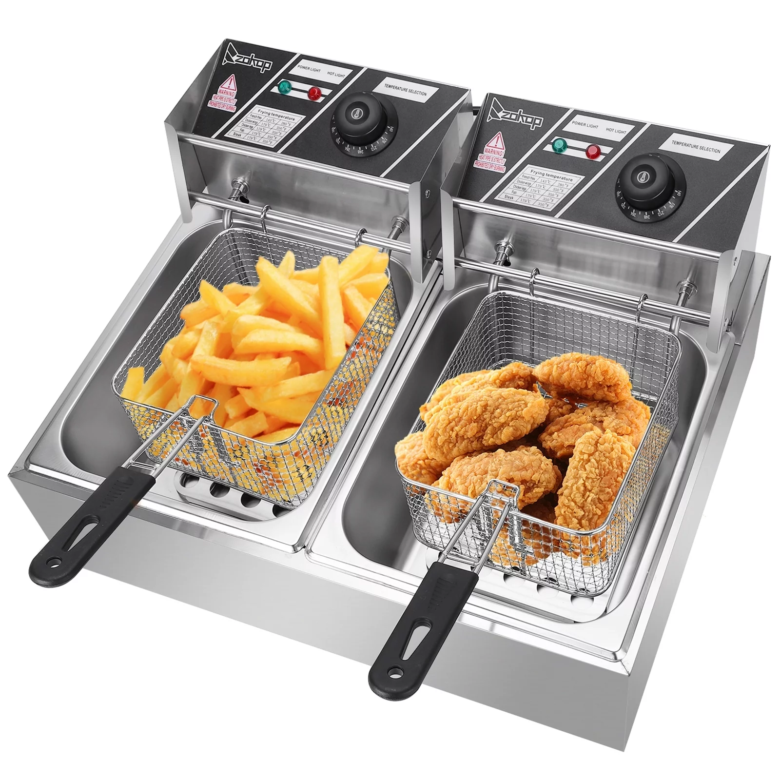 12L 5000W Electric Countertop Deep Fryer Dual Tank Stainless Steel for Restaurant