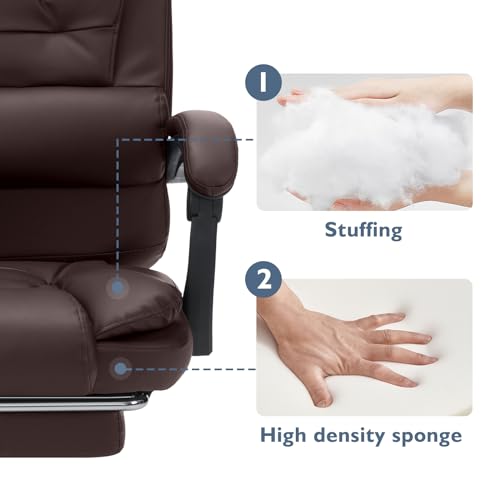Executive Office Chair with Massage Reclining Office Chair with Footrest High Back Ergonomic Computer Desk Chairs Soft Leather for Home Office Black