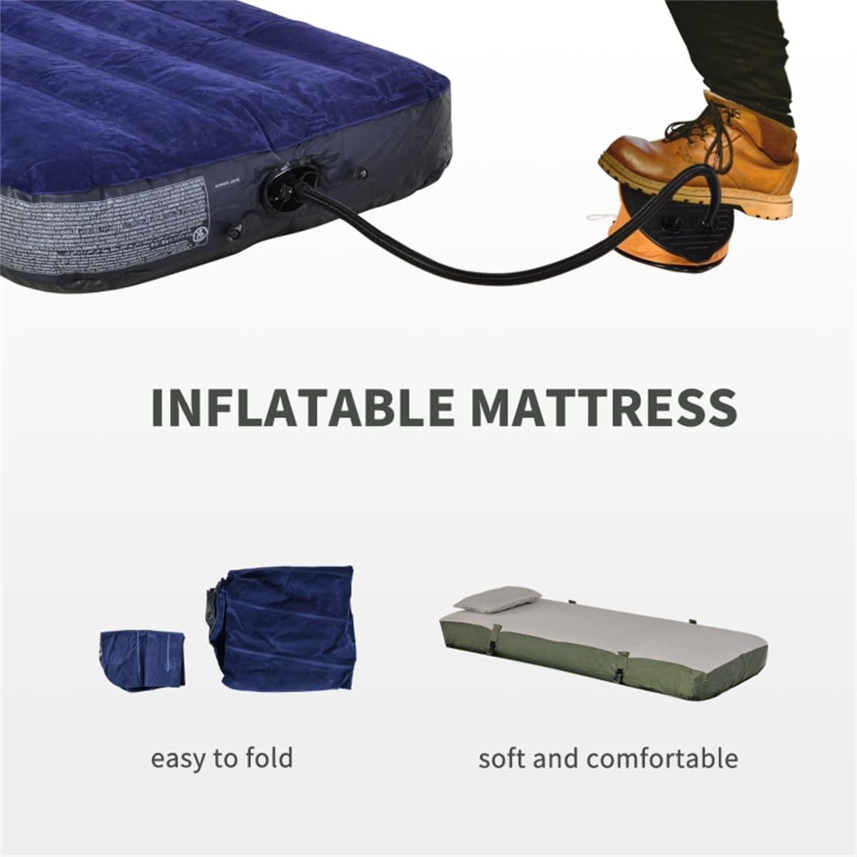 Portable Multifunctional Folding Camping Cots for Adults,Elevated Tent with Sleeping Bag,Thick Air Mattress Pad,Single Sleeping Cot Camping Bed,Hiking Beach