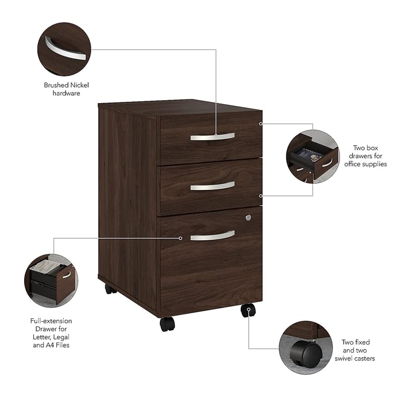 Pemberly Row 3 Drawer Mobile File Cabinet in Black Walnut - Engineered Wood