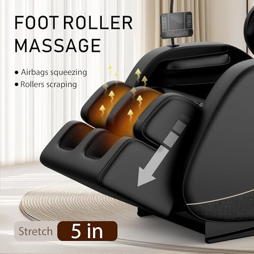 Massage Chair Full Body, Zero Gravity Massage Chair with Auto Modes, Airbag Massage, 6 Fix Point Rollers, Foot Massage, Heating, Touch Screen Controller, Gray Home Relaxation Recliner with Massage
