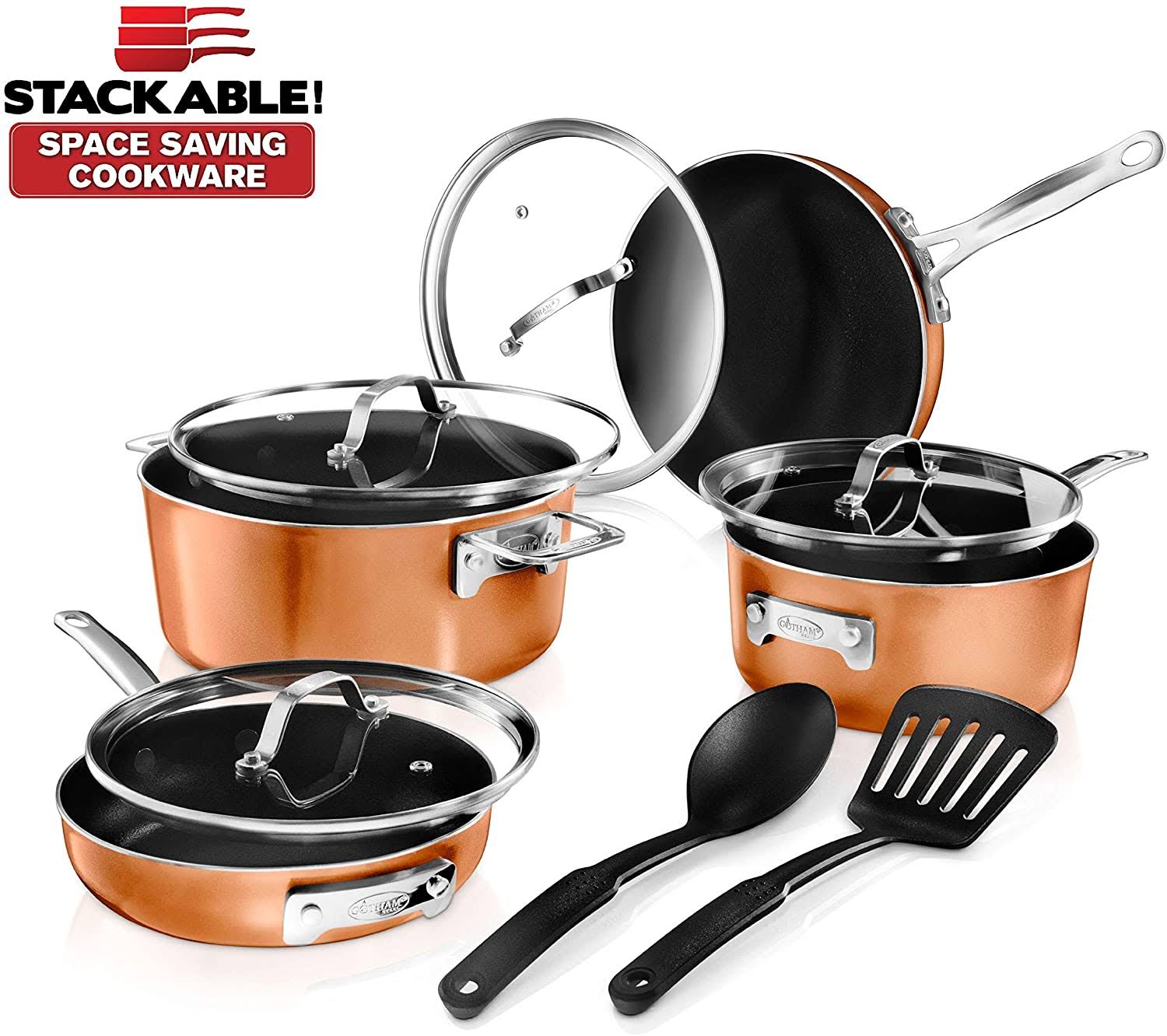 Gotham Steel Stackmaster Cookware, Non-Stick Space Saving, 10 Piece