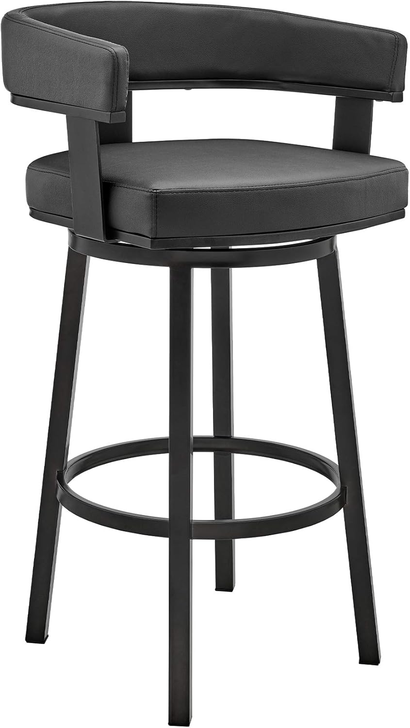 Armen Living Cohen 30" Bar Height Swivel Bar Stool in Black Finish and Black Faux Leather