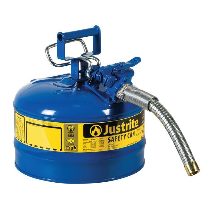 Justrite 7225130 Type II AccuFlow 2.5 Gallon 1x22 Hose Steel Safety Can, Red