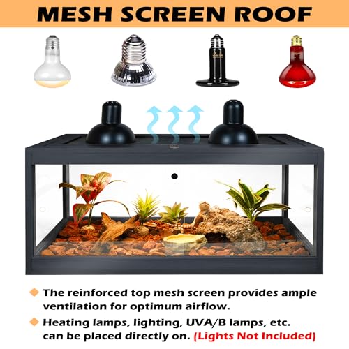 Reptile Terrarium Up to 81 Gallon, Reptile Habitat, Bearded Dragon Tank with Metal Mesh Roof, Suitable for All Types of Reptile, Lizard, Snakes (Black, 63 Gallon (40x20x20 Inch))