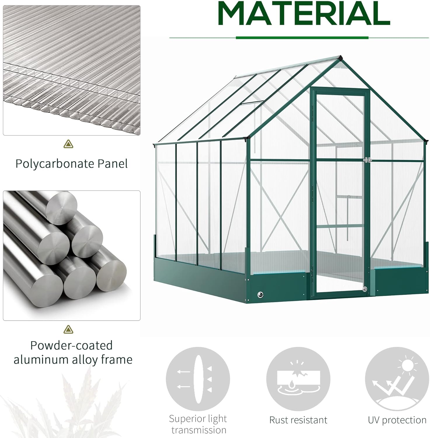 Outsunny 6' x 8' x 7' Walk-in Plant Polycarbonate Greenhouse with Temperature Controlled Window Hobby Greenhouse for Backyard/Outdoor