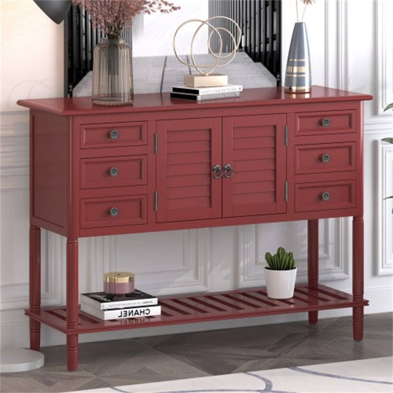 Modern Console Table Sofa Table with 6 Drawers,1 Cabinetsu00261 Shelf - Blue