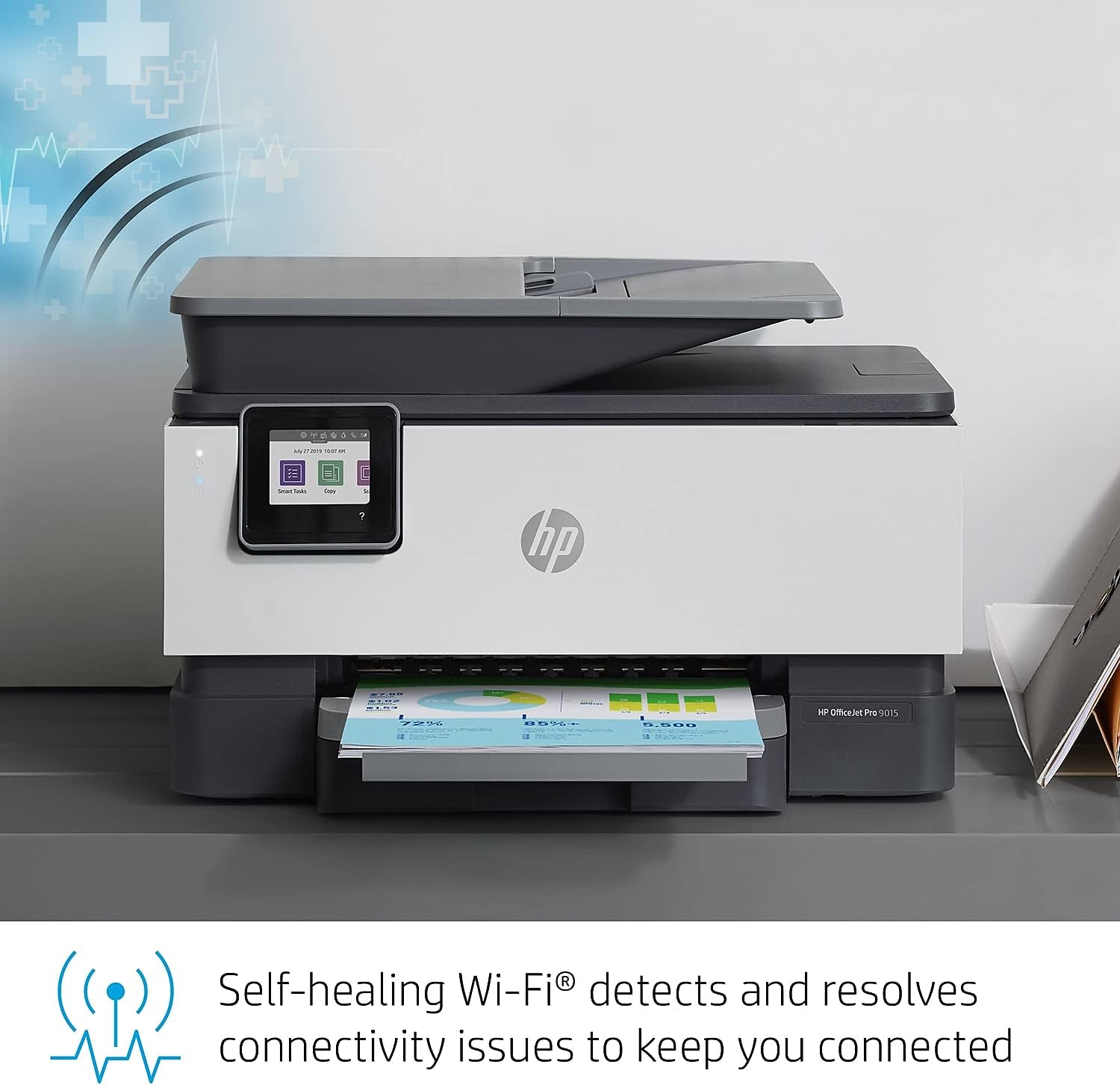 HP OfficeJet Pro 9015 All-in-One Wireless Color Printer, with Smart Home Office Productivity, HP Instant Ink, Works with Alexa (1KR42A)