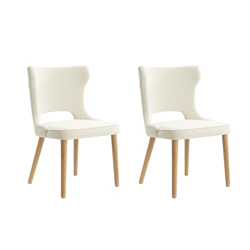 HULALA HOME Dining Chairs Set of 4, Upholstered Fabric Side Chair with Wood Legs High Back, Mid-Century Modern Kitchen Chairs, Curved Back Side Chairs for Dining Room Living Room(Ivory)