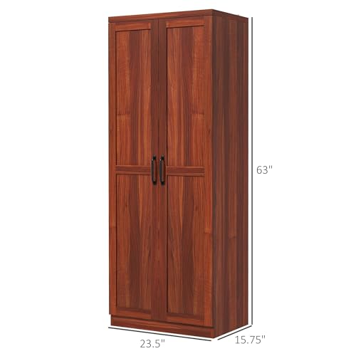 HOMCOM 63" 2-Door Kitchen Pantry, Freestanding Storage Cabinet with 5-Tier Shelving and 2 Adjustable Shelves for Dining Room, Espresso