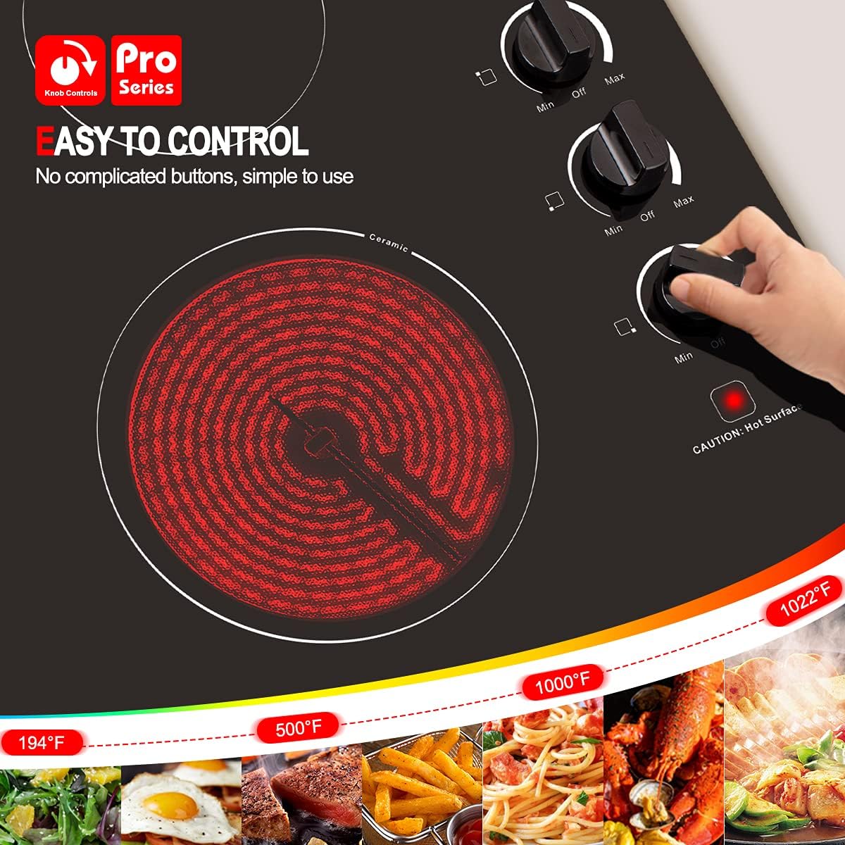 Electric Cooktop 30'', GASLAND Chef Pro Series Built- in Ceramic Cooktop 4 Burners, 220V Smoothtop Style Cooktop, Knob Control, Hot Surface Indicator, ETL Approved