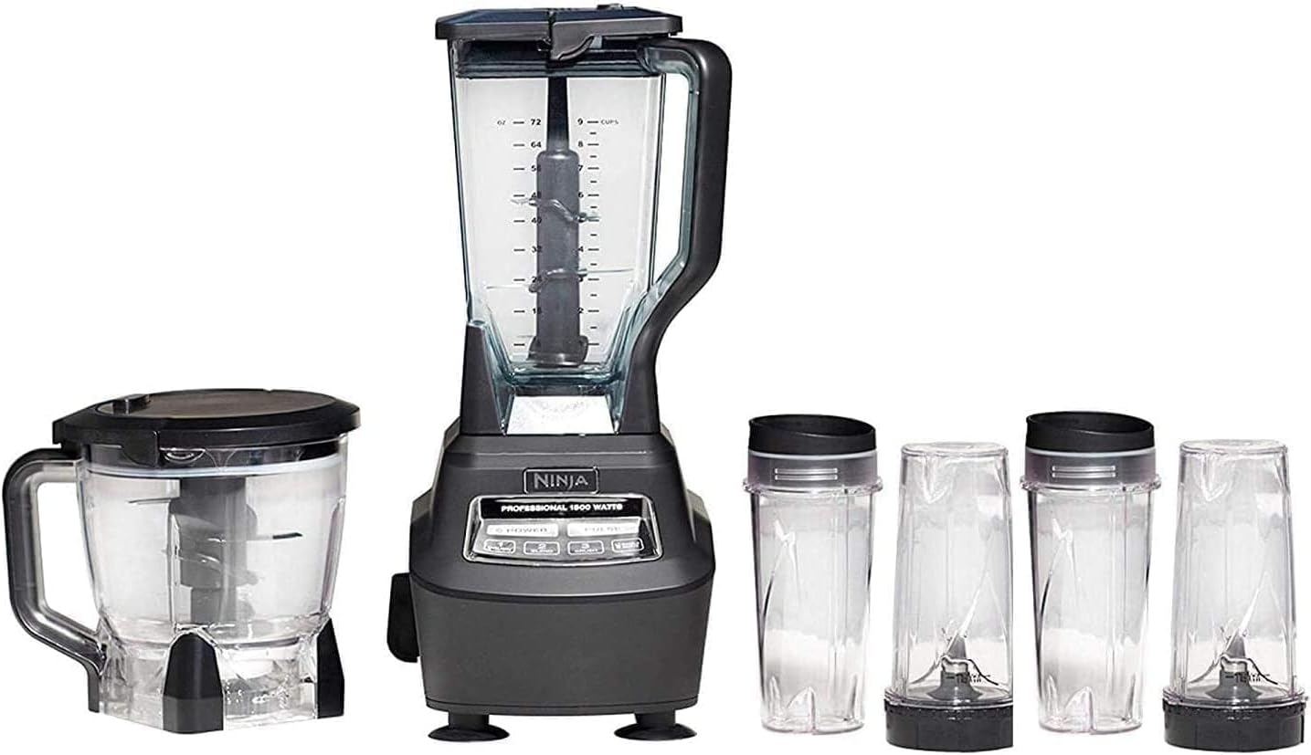 Ninja Mega Kitchen Belinding System BL770 Blender with Food Processor & 1500W Auto-iQ Blender Base, 72 oz Pitcher, 64 oz Food Processor Set, (4) 16oz Cup for Smoothies, Dough and More