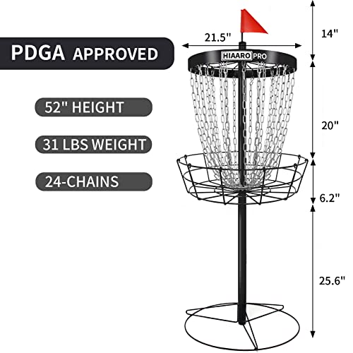 【PDGA Approved】 HIAARO PRO Disc Golf Basket, Portable Disc Golf Target with Heavy Duty 24 Chains, Professional Disc Golf Basket Set