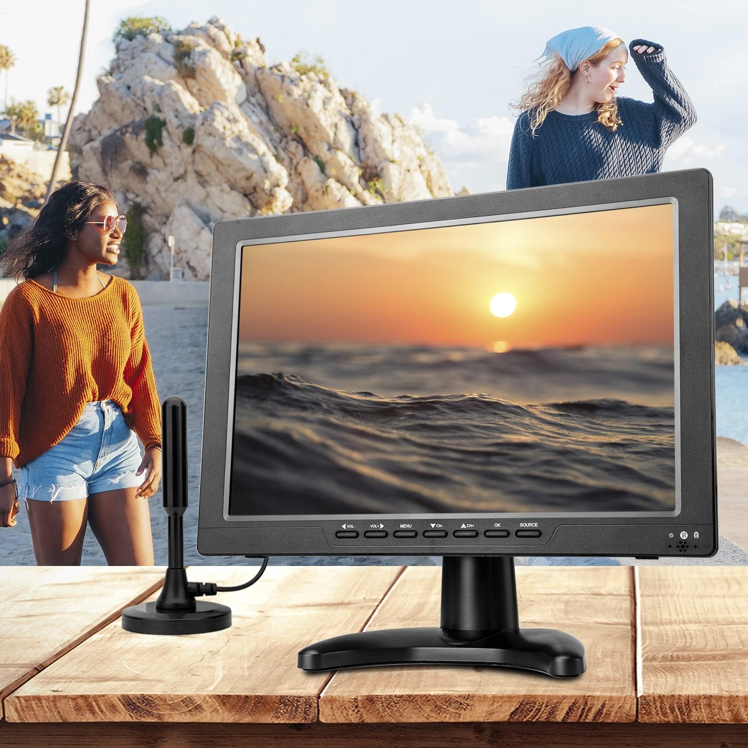 13.3 Inch Small TV,Portable TV with ATSC Digital TV,Support Camping,Car,Travel, Rechargeable Battery with USB,AV Video,HDMI Input Port,