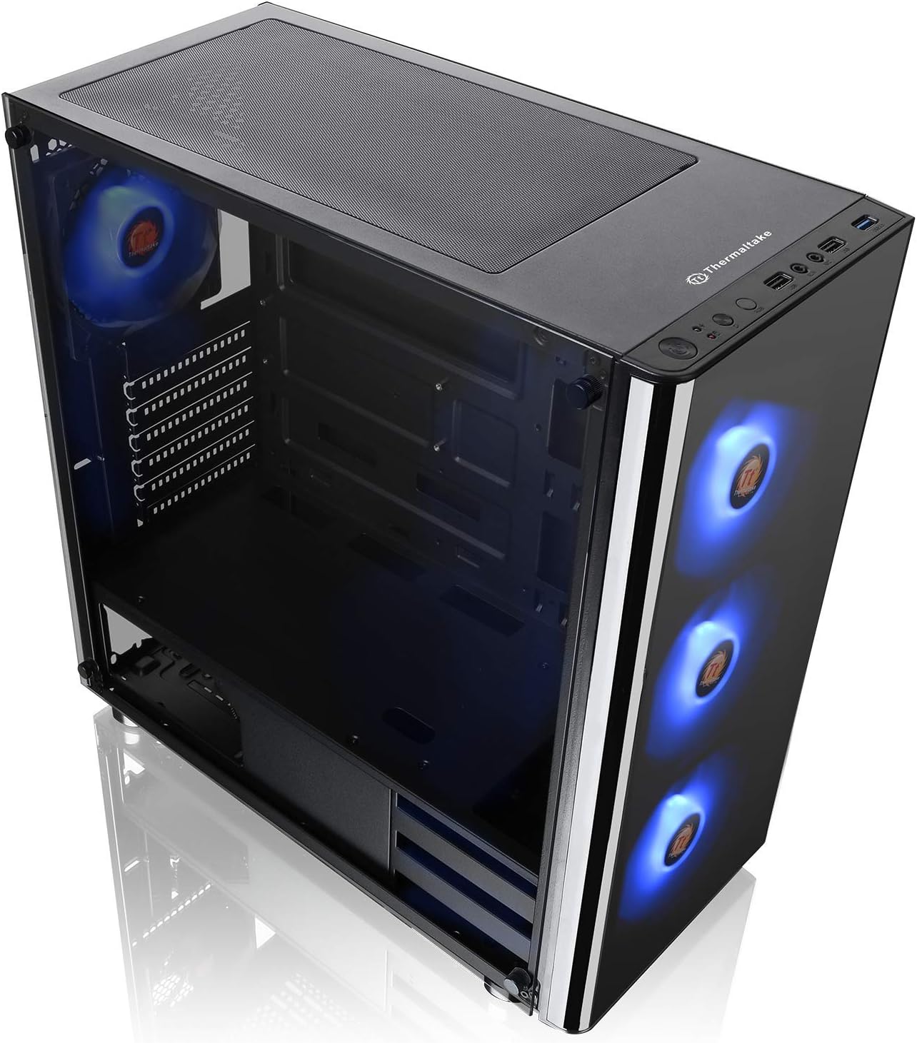 Thermaltake V200 Tempered Glass RGB Edition 12V MB Sync Capable ATX Mid-Tower Chassis with 3 120mm 12V RGB Fan + 1 Black 120mm Rear Fan Pre-Installed CA-1K8-00M1WN-01