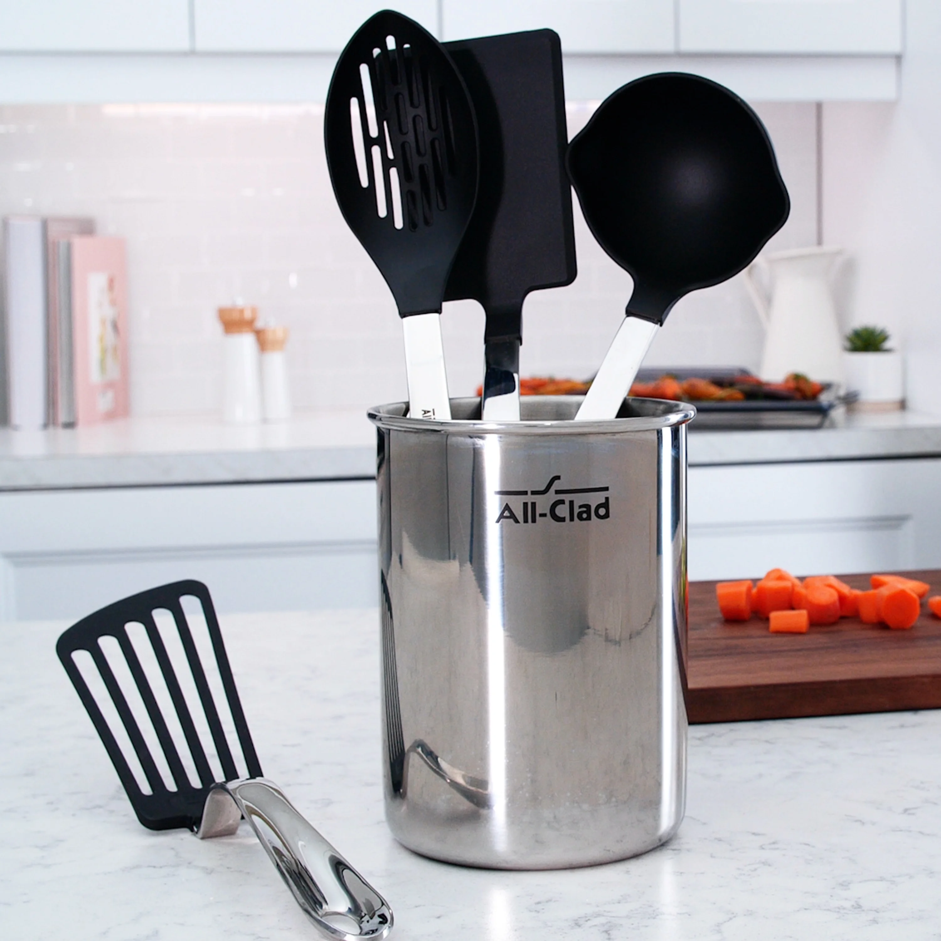 All-Clad Professional Nonstick Stainless Steel Kitchen Tool Set with nylon-coated heads, 5 piece