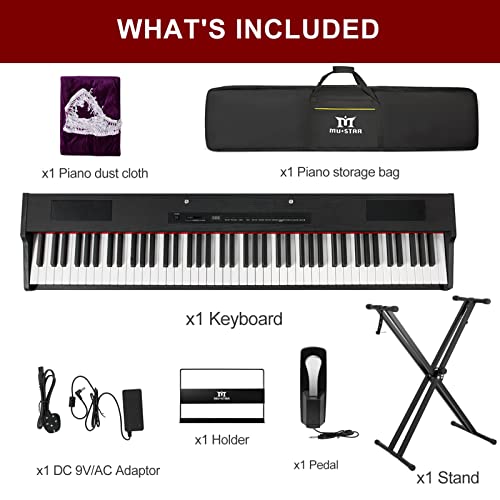 MUSTAR Digital Piano 88 Key Weighted Keyboard Hammer Action, MDP-1300 Weighted Keyboard Piano with Stand, Full Size Electric Piano Keyboard with for Beginners, Portable Case, Sustain Pedal, White