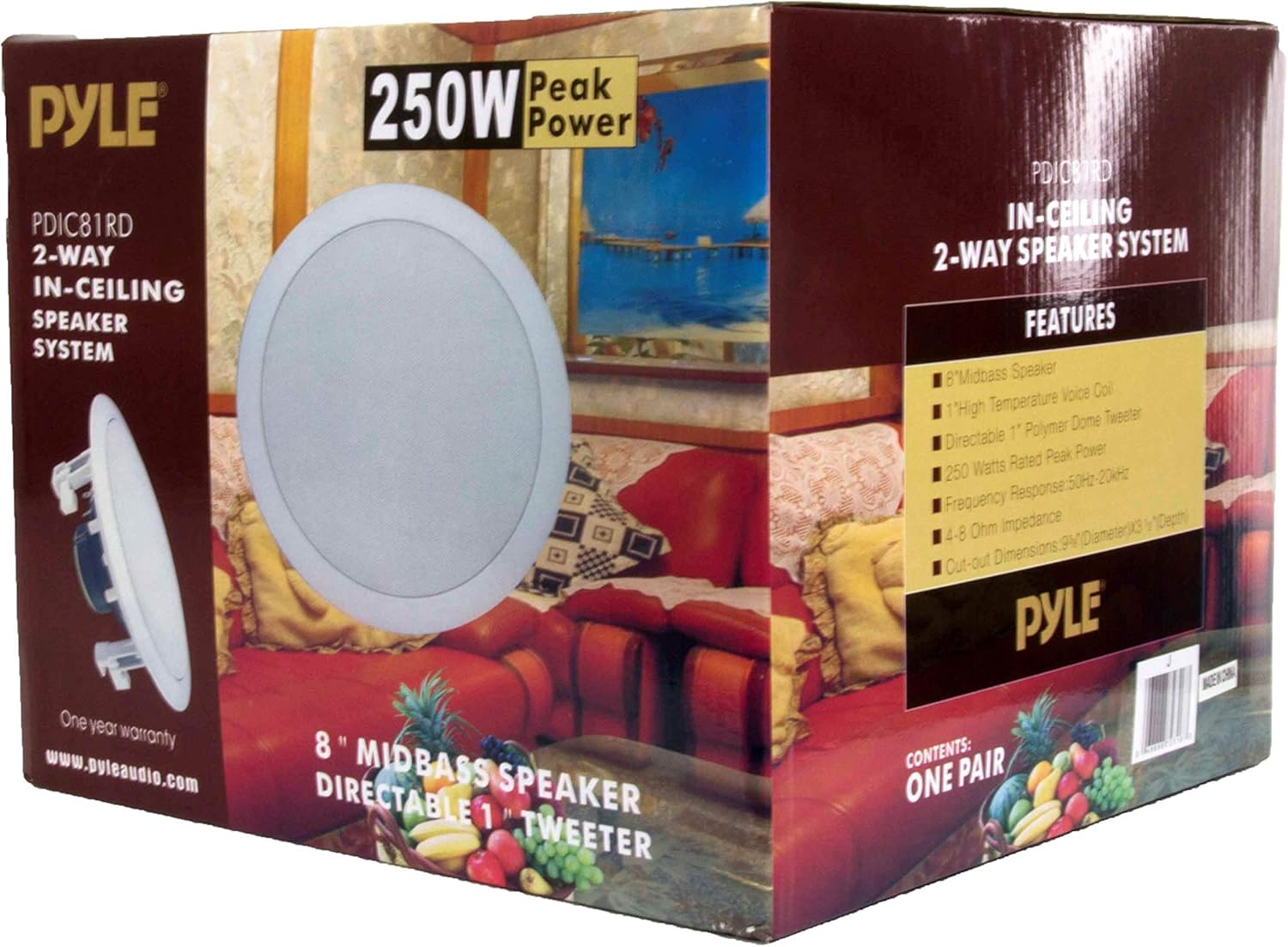 NEW PYLE PDIC81RD 8" 1000W Round Wall And Ceiling Home Speakers 2 PAIR