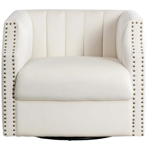 Swivel Barrel Chair Set of 2 360° Curved Accent Chairs Upholstered Comfy Single Sofa Chairs Modern Home Corner Barrel Chair with Brass Rivets for Living Room, Bedroom, Home Office (2)
