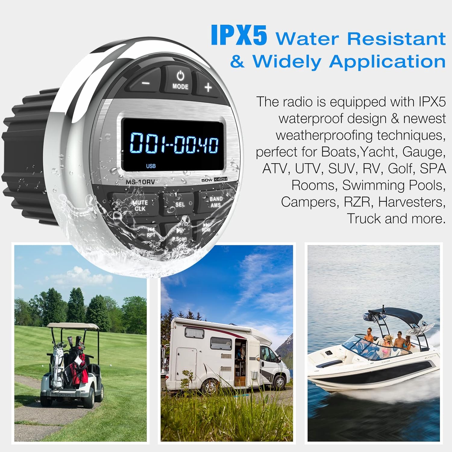 Bluetooth Marine Radio Boat Stereo: Waterproof Boat Audio Receiver - Digital Marine Grade Player with FM AM Radio | USB/AUX-in/MP3 | Subwoofer | Pre-Amp&EQ