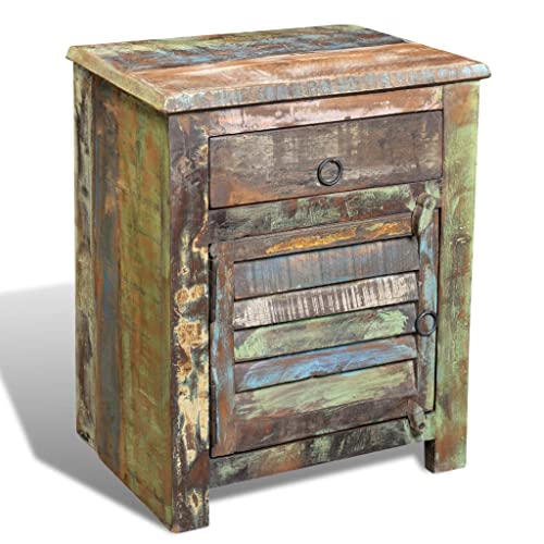End Table with 1 Drawer 1 Door Reclaimed Wood,Reclaimed Wood End Table with Drawer and Cupboard for Home Decor and Storage, Brown