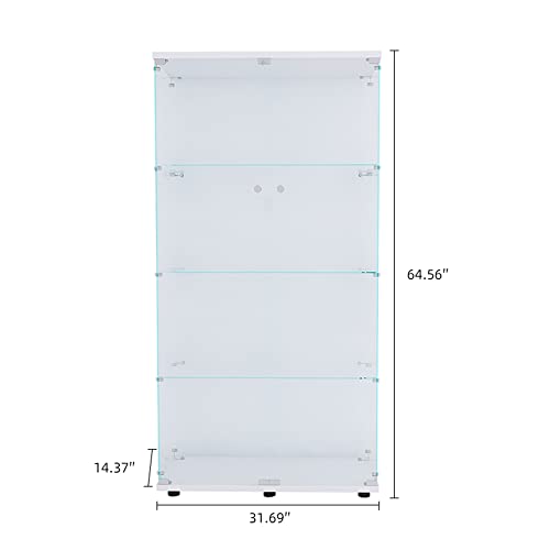 Glass Display Cabinet with Lock and Lights, Lighted Curio Cabinet with 2 Doors and 4 Shelves, Modern Collectibles Toy Organizers Rack Display Case for Living Room Home Office, White