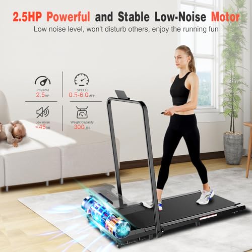 2 in 1 Walking Pad Treadmill, Foldable Treadmills with Handle Bar, 2.5HP Portable Folding Treadmill with Remote Control, Under Desk Treadmill for Home Office, Small Treadmill, 300lb