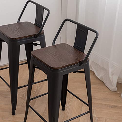 Andeworld Bar Stools Set of 4 Counter Height Stools Industrial Metal Distressed Barstools with Low Back Wooden Seats (30 Inch, Distressed White)
