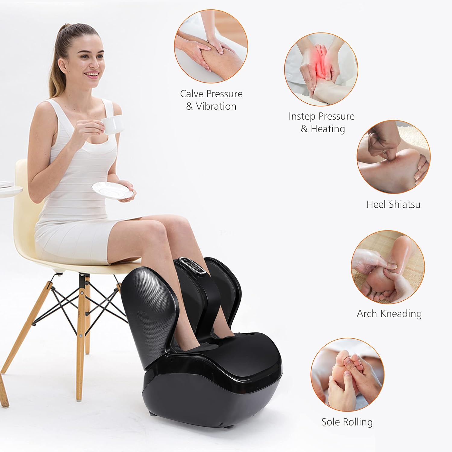 Snailax Shiatsu Foot Massager with Heat, Foot Calf Massage Machine for Plantar Fasciitis, Circulation and Pain, Relaxation, Kneading, Compression, Vibration, Rolling(No Remote)