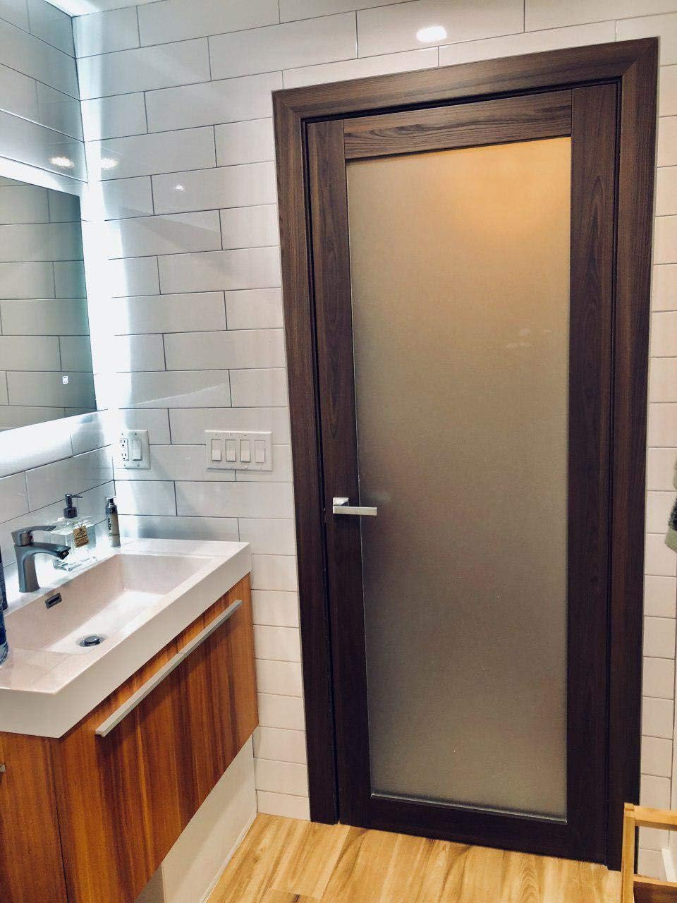 Frosted Lite Glass Door Panel Slab 32 x 84 | Planum 2102 Chocolate Ash | Use as Barn Pocket Sliding Closet | Solid Wood Core Interior Door