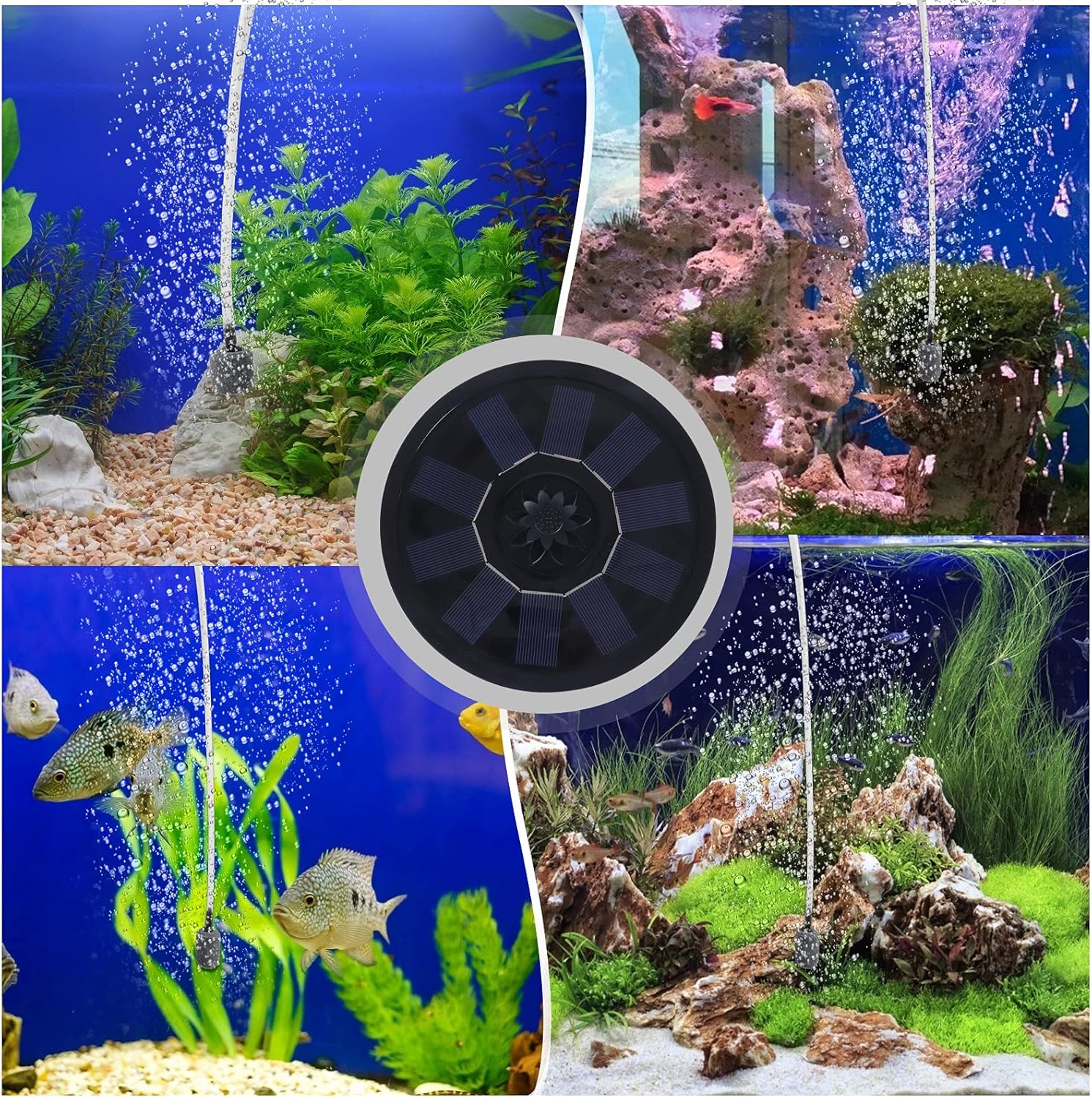 Solar Pond Aerator Oxygen Pump-Solar Air Pump with Air Hose and Bubble Stone Pool Fish Tank Oxygenator for Gardening Water Circulation, Small Pond Landscape Decoration