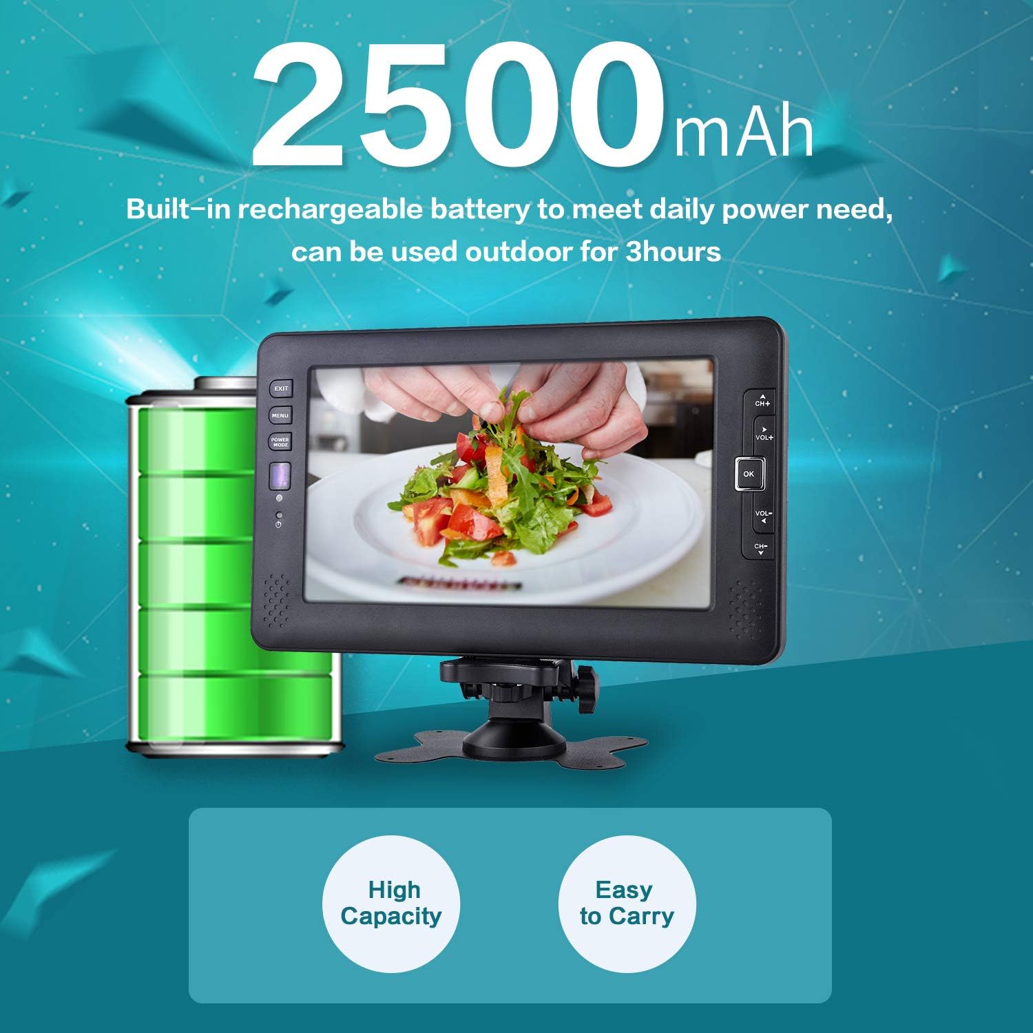 9 inch Small tv Portable, Portable tv with Antenna, Battery Operated tv Portable Digital atsc Tuner,Support USB Interface,AV Video Input, Suitable for Camping,Kitchen,RV use