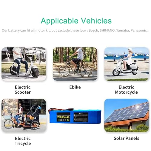 Xt60, 48V 25Ah Electric Bike Waterproof Power Lithium-Ion Battery Pack, with 54.6V 2A Charger, for 250W to 1200W Motor Kits, Built-in BMS