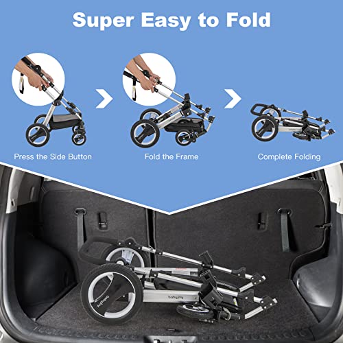 BABY JOY Baby Stroller, 2-in-1 Convertible Bassinet Reclining Stroller, Foldable Pram Carriage with 5-Point Harness, Including Cup Holder, Foot Cover, Diaper Bag, Aluminum Structure, Khaki