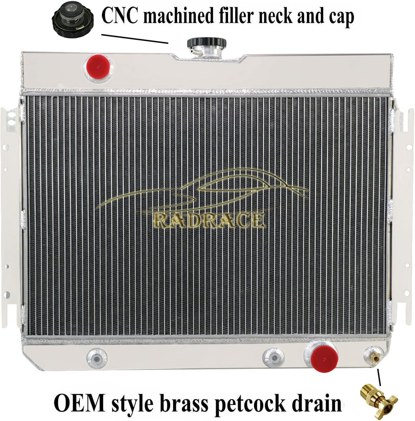 RadRace 3 Row Aluminum Radiator for 1963-1968 Chevy Bel Air Impala Biscayne 64-67 El Camino 67 68 Caprice 64 65 Chevelle 1964 1965 1966 1967 Radiators, 3 Row Radiator
