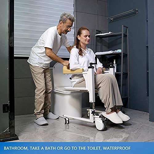 Multi-Function Patient Wheelchair, Patient Moving Chair Handicapped Elderly Bath Chair Easy Transfer to Toilet and Bathroom, with Removable Cushion and Commode-Hydraulic
