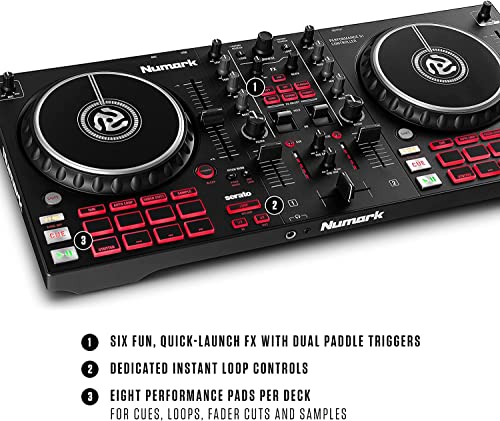Numark Mixtrack Pro FX – 2 Deck DJ Controller For Serato DJ with DJ Mixer, Built-in Audio Interface, Capacitive Touch Jog Wheels and FX Paddles