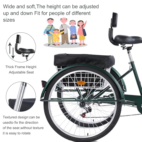 Versatile 24/26-Inch 3-Wheel Adult Tricycle with 7-Speed Gearing and Spacious Basket for Comfortable Riding and Storage for Recreation, Shopping, Picnics