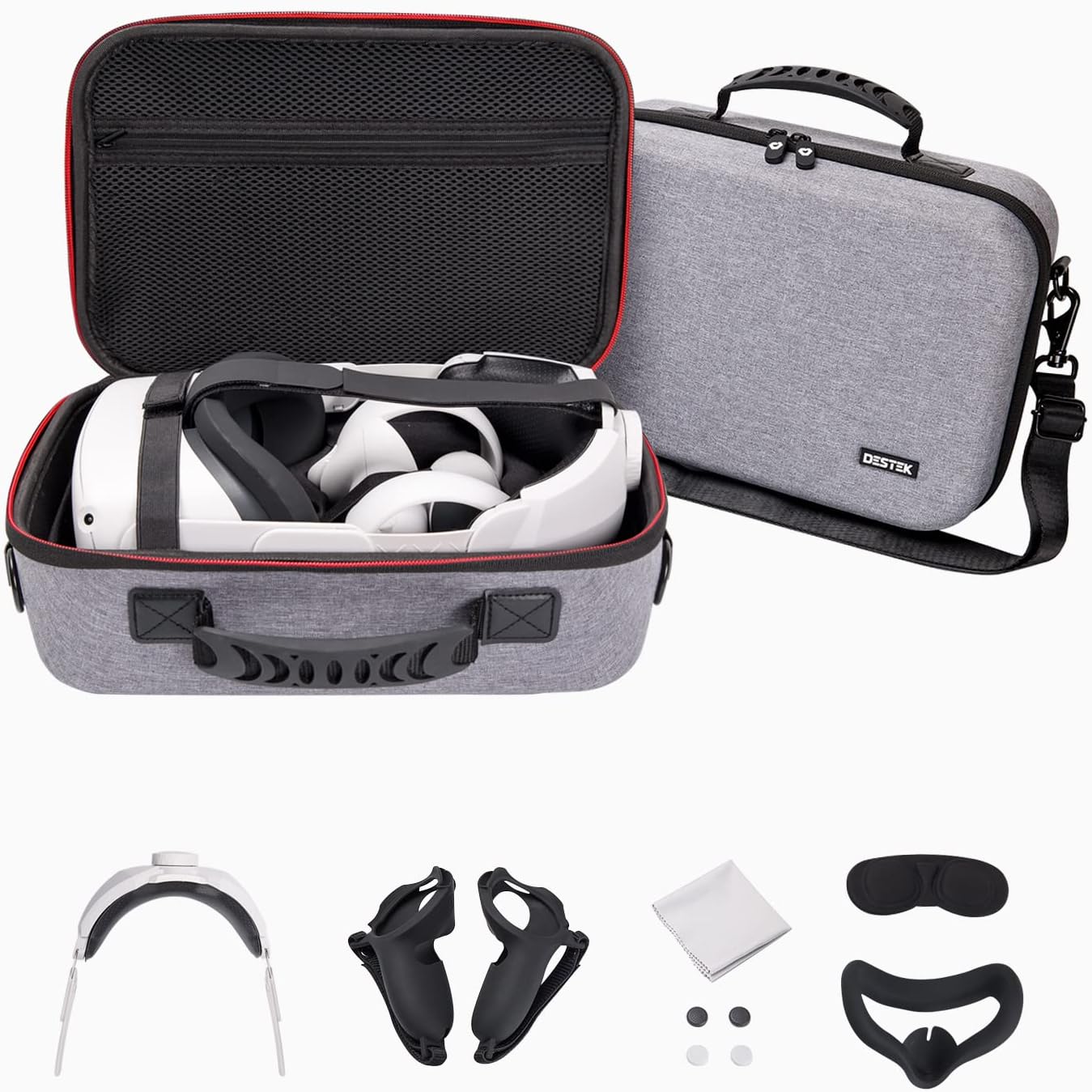 DESTEK All in One Oculus/Meta Quest 2 Accessories Bundle, Carrying Case Set Oculus Fit Pack for Quest 2 Included Head Strap, Controller Grips, Silicone Face Cover and Multiple Travel Games Kit (7PCS)