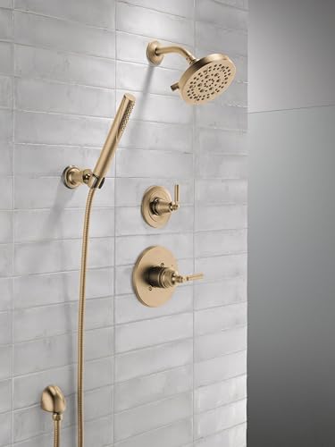 Delta Faucet Saylor 3-Setting Gold Shower System Including Shower Head, Handheld Shower, Shower Handle, Shower Diverter and Shower Valve Kit, Delta Shower Trim Kit, Champagne Bronze