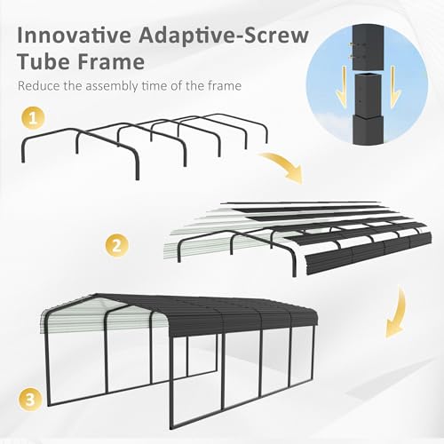 MUPATER 10 x 15 FT Heavy Duty Metal Carport, Outdoor Garage Car Shelter Shade with Heavier Metal Frame, Metal Roof and Bolts for Car, and Boats, Grey