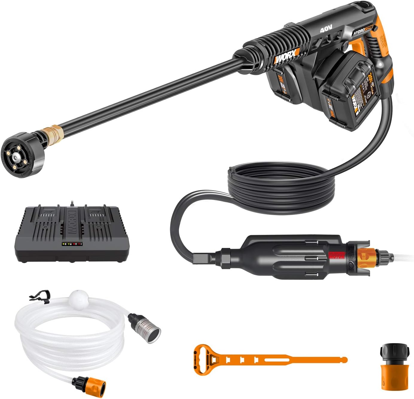 WORX WG620.5 20V 2.0Ah Hydroshot Cordless Portable Power Cleaner, Black and Orange