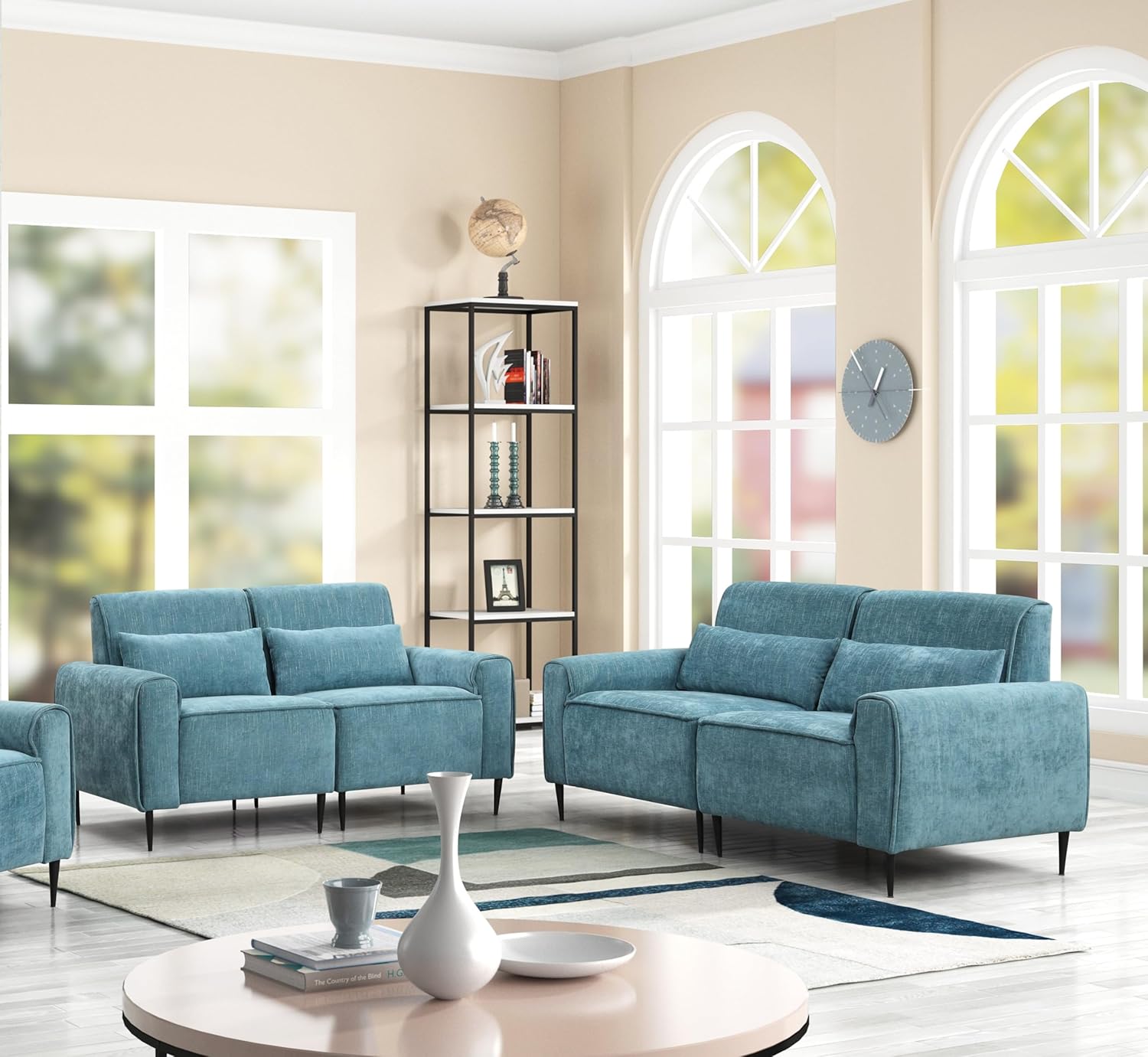 GOWE Valentina 74" Blue Chenille Sofa Loveseat Living Room Set