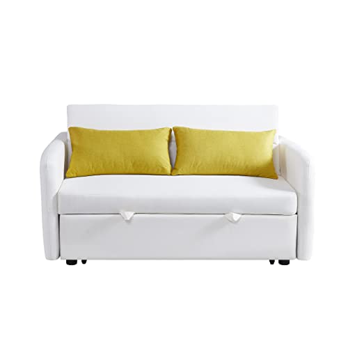 Upholstered 2 Seaters Futon Sofa Loveseat with Adjustable Backrest Convertible Sleeper Couch Bed for Small Space Apartment Office Living Room Velvet Tufted Twin XL W/Pillows,Side Pockets & USB Port