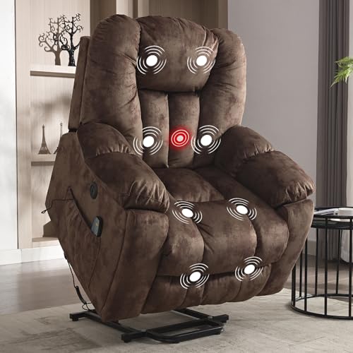 CANMOV Large Power Lift Recliner Chair with Massage, Heat, and USB for Elderly, Overstuffed Wide Recliners, Heavy Duty and Safety Motion Reclining Mechanism, Gray