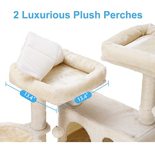 Hey-brother Cat Tree, XL Cozy Cat Tower, 69 Inch Tall Cat Condo with Hammock, Basket, Scratching Posts, 2 Large Cat Caves, 2 Plush Perches, Stable Cat Activity Center, Light Gray MPJ033W
