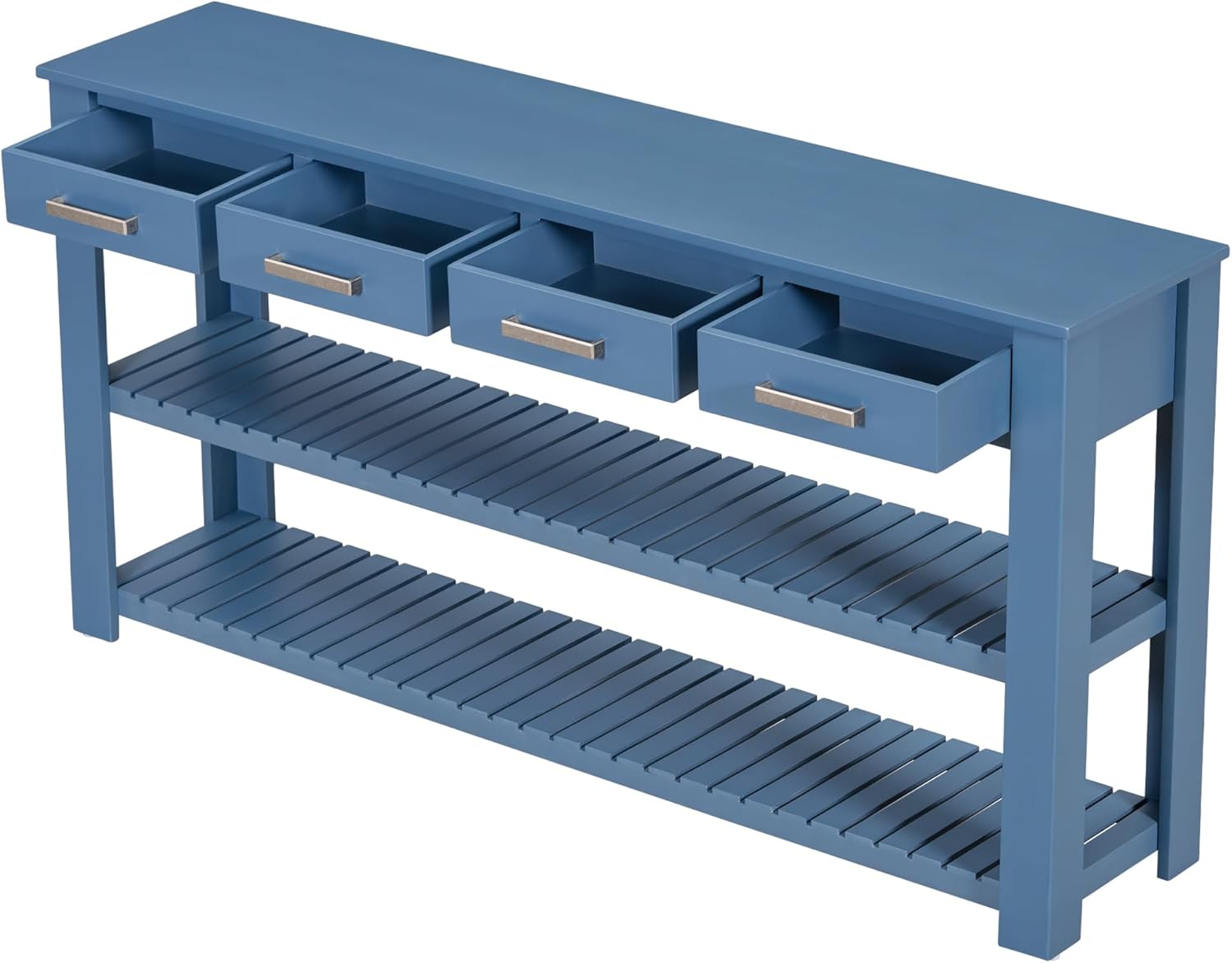 Modern 62'' Console Table Sofa Entryway Table with 4 Drawers and 2 Shelves, Acacia Wood Kitchen Buffet Cabinet Sideboard, Accent Table Furniture for Entryway Kitchen Living Room (Navy Blue-3.5)